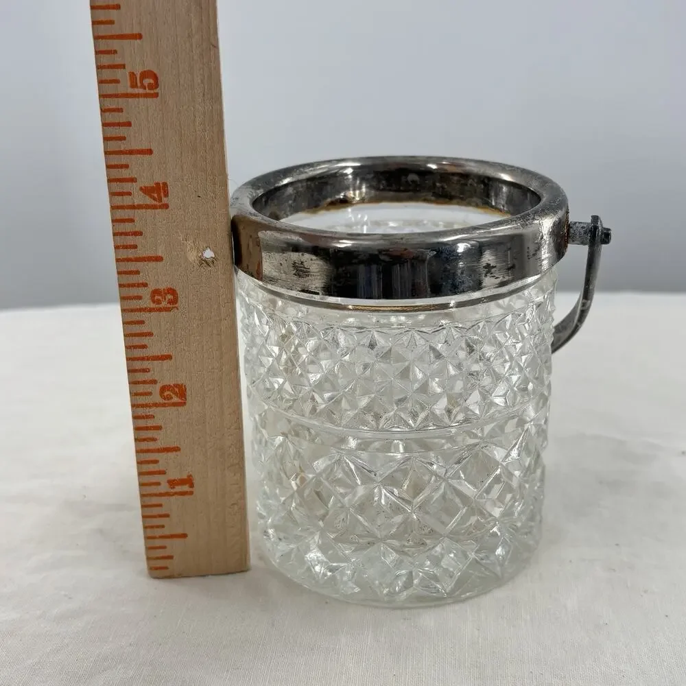 Vtg FB Rogers Silver Co Italy Cut Glass Mini Ice Bucket Barware 4